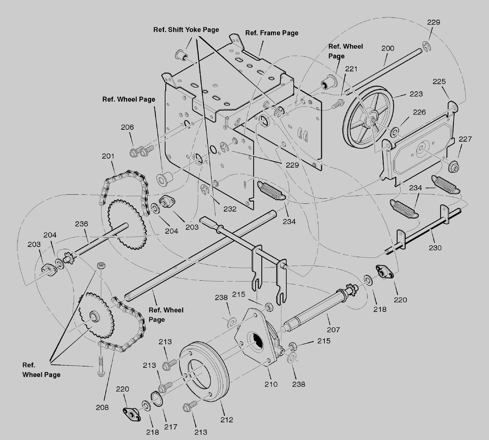 Drive Diagram and Parts List for 633134X54C 2004 Briggs and Stratton Snow Blower